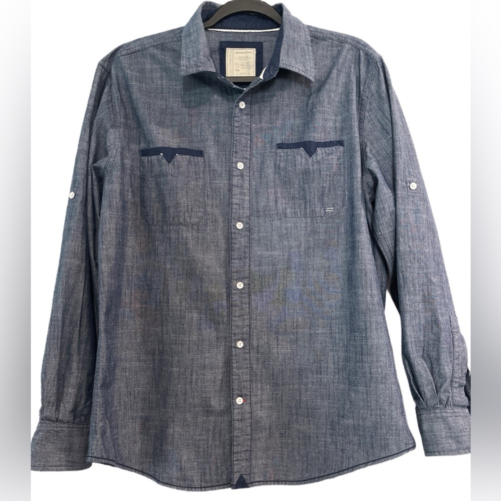 Alexander Julian Men's Blue Casual Button Down Shirt with Tab Sleeves | L